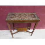 Edwardian side table with carved decoration, 68.5cm wide, 30.5cm deep, 73cm high, together with a ca