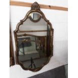 Bevelled wall mirror in shaped chinoiserie frame, 95cm high, 56cm wide
