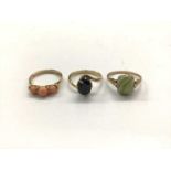 Three 9ct gold gem set dress rings