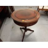 Oriental hardwood circular occasional table with two drawers on turned column and tripod base, 53cm