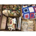 Vintage haberdashery in four boxes including needlework items, 1950's - 80's clothing patterns, soft