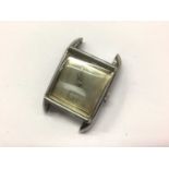 1940s Omega wristwatch in stainless steel case rectangular cushion shaped case with plain silvered d