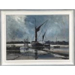 Four pictures - Attributed to Ken Cuthbert, oil on canvas board - harbour scene, 35cm x 25cm, framed