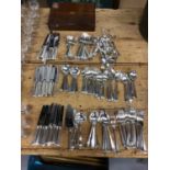 Art Deco style silver plated service of cutlery, together with another service and other plateware