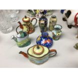 Interesting group of hand painted enamel vases and miniatures (7 pieces)