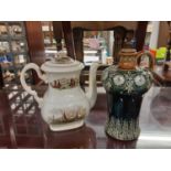 Royal Doulton flagon, Copeland Spode teapot and a clock (3)