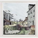Penny Berry Paterson (1941-2021) colour linocut - 'Great Bardfield Mills', signed and numbered 4/4,