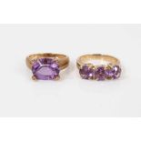 Two 9ct gold purple stone dress rings