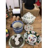 Sundry items, including a Portmeirion casserole, Herbert Johnson bowler hat, Spode, Turkish coffee s