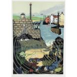 Penny Berry Paterson (1941-2021) colour linocut - 'Going Back, Eyemouth' (Eyemouth disaster 1881) si