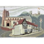 Penny Berry Paterson (1941-2021) two colour linocut prints - 'Castle Hedingham', signed titled and n