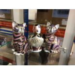 Three Royal Crown Derby ornaments - two cats and puffin