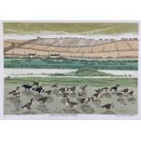 Penny Berry Paterson (1941-2021) colour linocut - 'Geese at Titchwell Marshes', signed and numbered