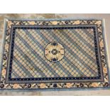 Chinese rug with geometric decoration on blue and beige ground, 245cm x 172cm