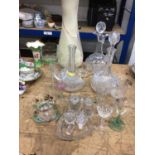 Pair of cut glass decanters, other glassware