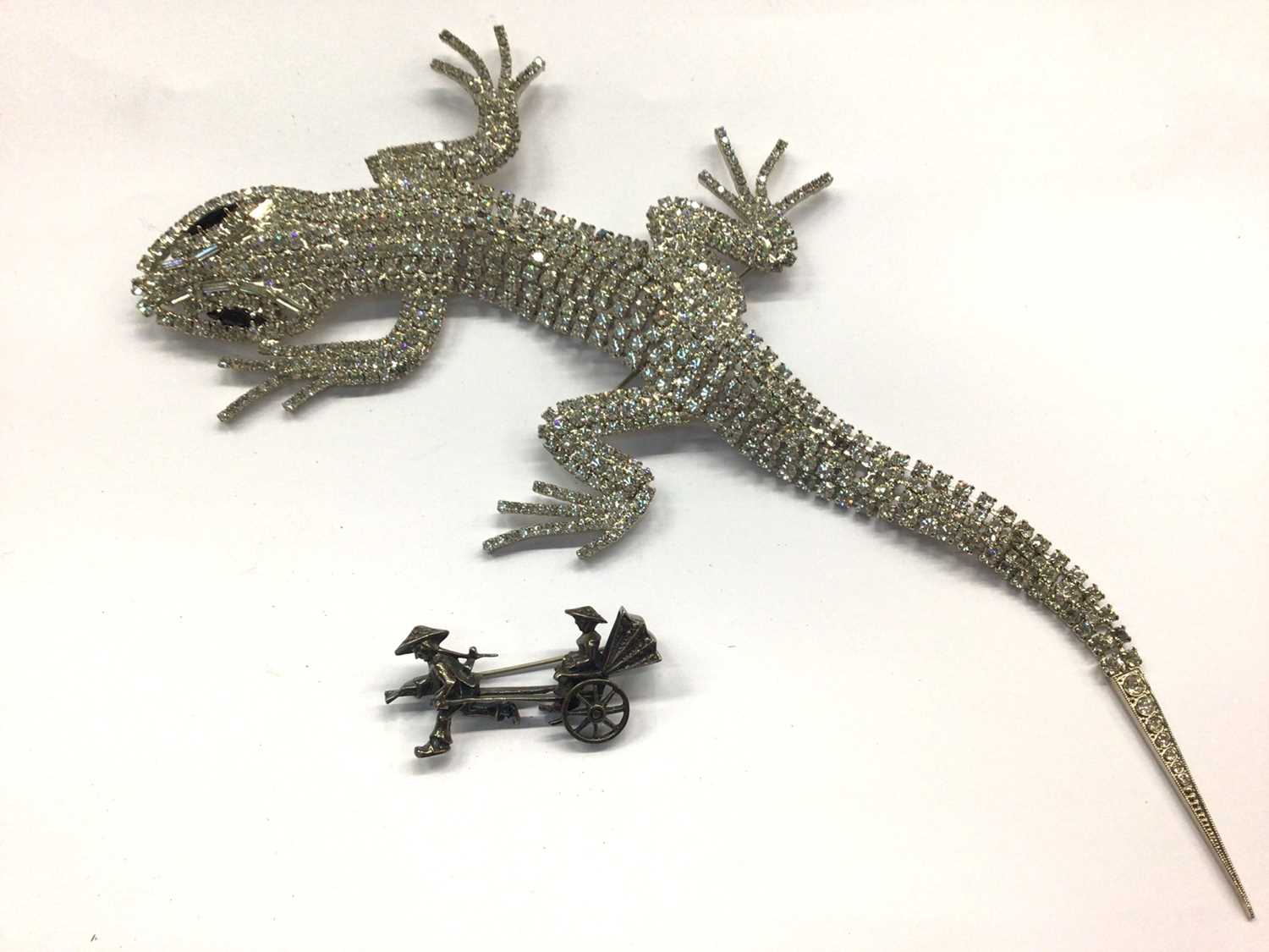 1980s Butler & Wilson paste set lizard brooch and silver Rickshaw brooch (2)