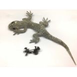 1980s Butler & Wilson paste set lizard brooch and silver Rickshaw brooch (2)