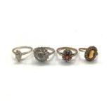 9ct white gold synthetic marquise stone ring, diamond cluster ring in silver setting and two dress r