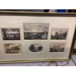 Three framed groups of engravings of Richmond and South West London, together with a framed print (4
