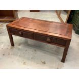 Oriental hardwood low table with two drawers, 101.5cm wide, 51cm deep, 43.5cm high
