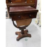 Victorian rosewood card/needlework table with foldover revolving top, single drawer and needlework w