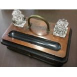 Victorian desk stand, with twin glass inkwells