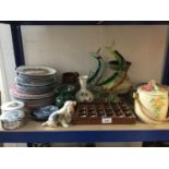 Collection of china and glassware to include Art glass fish, plates and other items