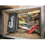 One box containing a group of mixed hand tools