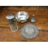 Four Eastern white metal items, including a bowl, dish, vase and scent bottle (4)