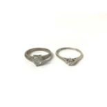 18ct white gold synthetic heart shaped stone ring and 9ct white gold diamond solitaire ring