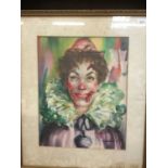 Rene Marjolaine watercolour portrait of a clown, signed