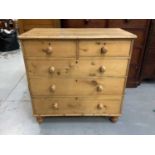 Victorian pine chest of two short and three long drawers, 96cm wide, 45cm deep, 95cm high