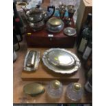 Two cutlery canteens, silver plated three piece teaset and other silver plated ware.