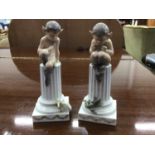 Two Royal Copenhagen china elves on columns, Lladro, glass and other china ornaments