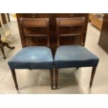 Pair of nineteenth century mahogany dining chairs with rope twist backs and blue upholstered seats o