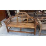Lutyens style teak garden bench, 166cm wide, 57cm deep, 105cm deep