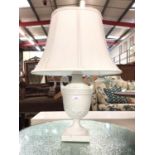 Italian white glazed campana urn table lamp with shade