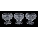 Trio of good quality Waterford glass pedestal bowls, each with fan cut rims, hob-nail cut bodies and