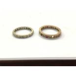 9ct gold gem set eternity ring and one other