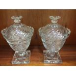 Pair cut glass sweetmeat vases and covers