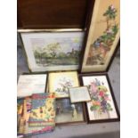 Group of mixed pictures including Japanese prints and a group of Nestle/ Cadburys albums