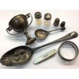 Georgian silver tablespoon, miniature silver trophy, other silver items, watches and costume jewelle
