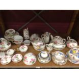 Hammersley & Co. bone china tea service with pink floral decoration and blue and floral pattern teaw