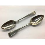 Two Georgian silver table spoons with engraved initials, 4.3ozs