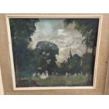 Mid 20th century English school oil on board, cricket match