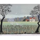 Penny Berry Paterson (1941-2021) colour linocut print, Stour Valley Spring, signed inscribed and num
