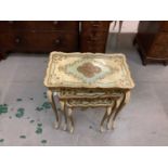 Nest of three decorative occasional tables on cabriole legs