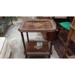 Unusual decorative two tier tea trolley, 55cm wide, 43cm deep, 72cm high