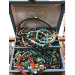 Box of vintage costume jewellery to include turquoise necklace