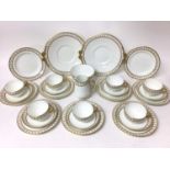 Adderleys Ltd. porcelain teaset, Rouen pattern eleven place setting with two cake plates, milk jug a
